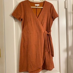 Madewell faux wrap mini dress in rust